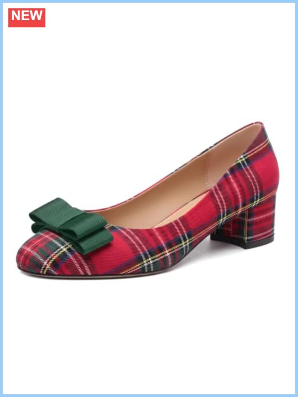 Patent Leather Low Chunky Heel Pumps with Bow Slip On Dress Shoes